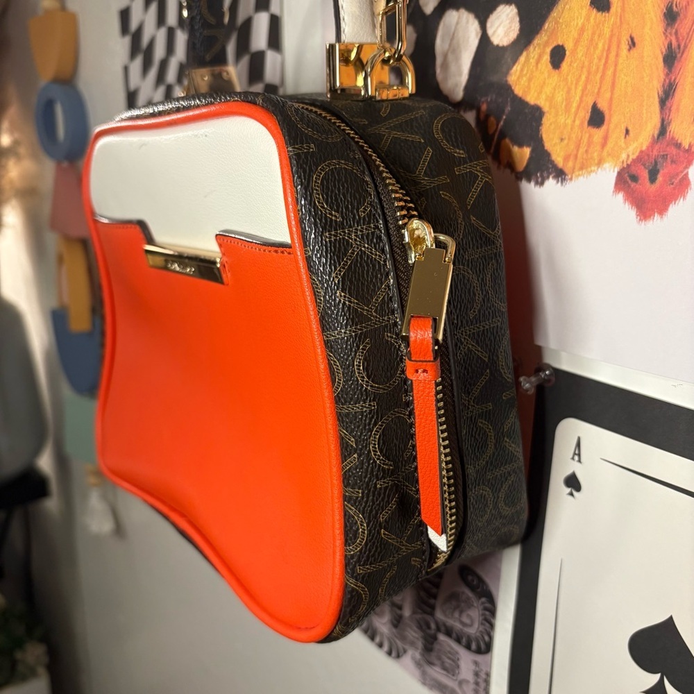 Calvin Klein Orange Colorblock Satchel Crossbody Bag - Picture 7 of 9